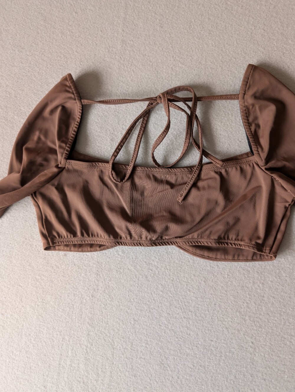 Chocolate Brown Club Core Long Sleeve Cropped Bustier Top Tie Back Sexy Sz S Pet image 5